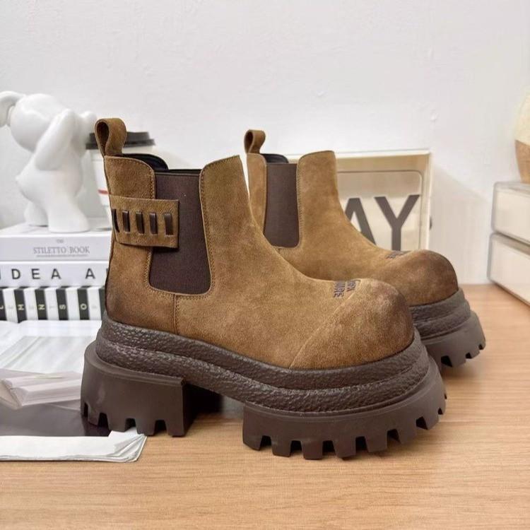 

2025 матовые ретро полированные большеголовые маффины на толстой подошве ботинки Мартина женские универсальные маленькие увеличивающие рост ботильоны Челси 40 верблюд