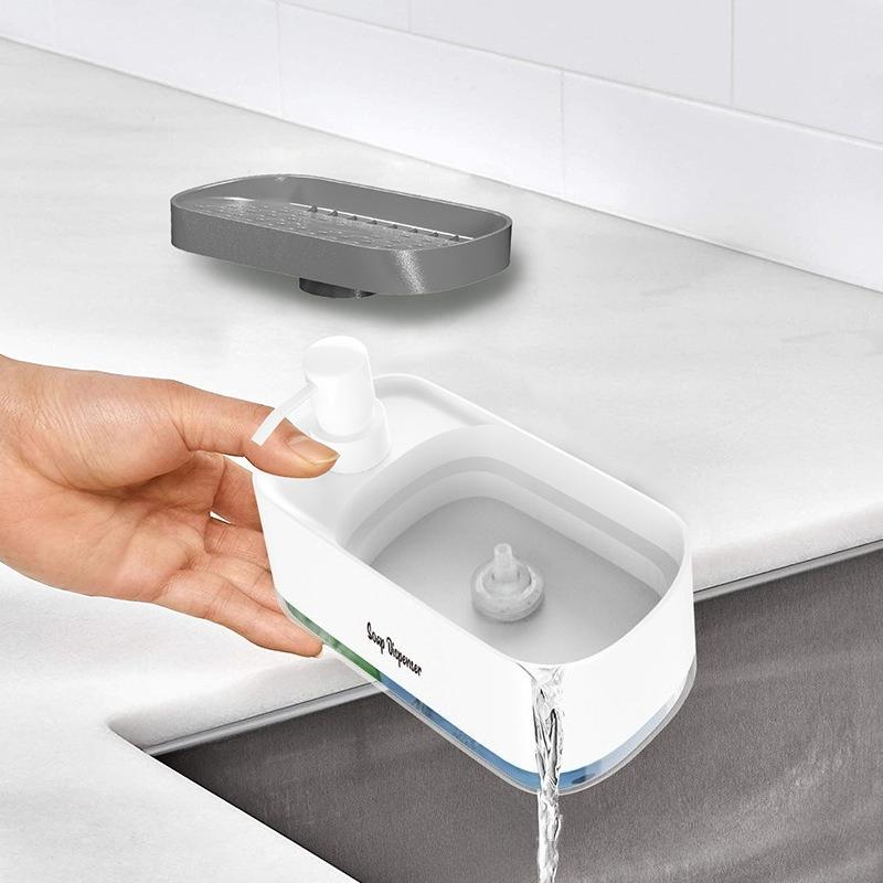 Dish Soap Dispenser with Sponge Holder 2 In 1 Kitchen Organizer Saves Counter Space Liquid Soap Pump and Sponge