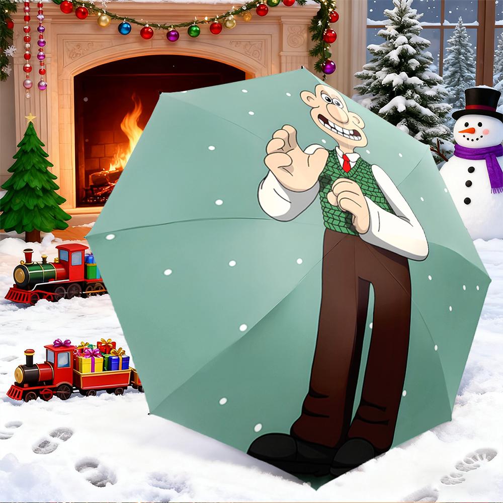 Umbrella with Wallace Green Sweater Vest Print, Windproof Compact Travel Umbrella for Adults, Wallace and Gromit Gift