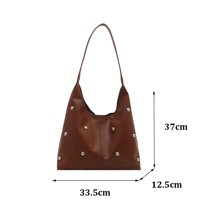 Yogodlns Punk Style Embellished Double-Faced Round Rivet Inlaid Niche Luxury Bucket Bag Chic Lady Underarm Large Capacity Shoulder Bag