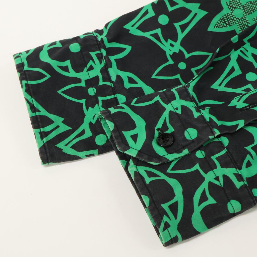 Louis Vuitton [Krajowo Autoryzowany] RM212 FS8 HLS77W LV Koszula z Długim Rękawem Oversize/ topy S Zielony x czarnyUżywany