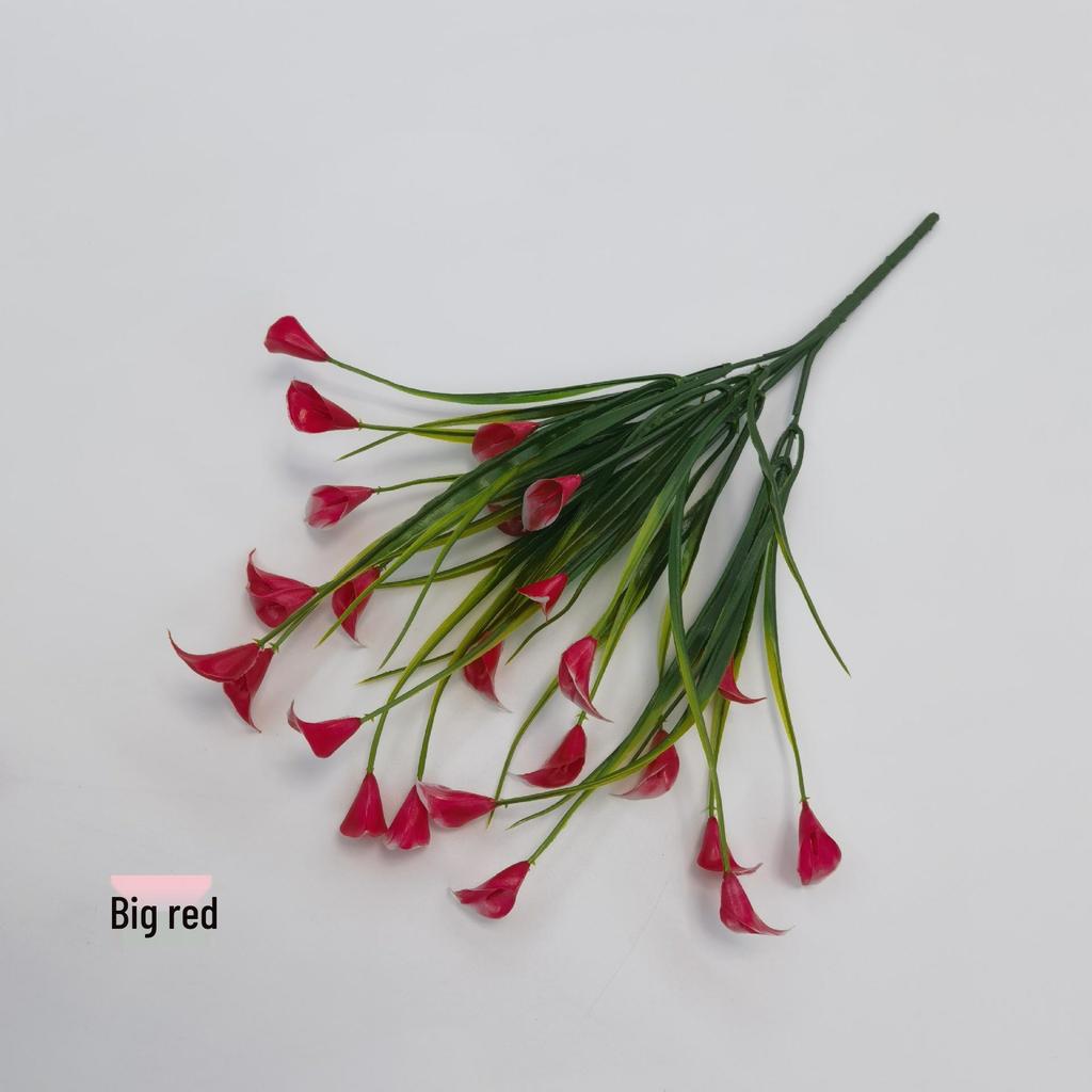 UV-Resistant Fake Calla Lily Bouquet, 5-Prong Spring Grass, for Weddings and Hotel Decor