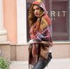 Sarah Rose Wool Poncho Ethnic Bohemian Print Soft Women's Coat/Cape/Shawl, Hoodie, Silhouette, Fall/Winter (Khaki)