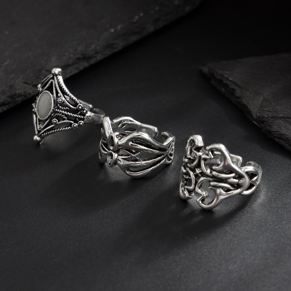 Inlaid Diamond Geometric Ring for Men, Trendy Hip-Hop Exaggerated Pattern Cross Ring, Men's Index Finger Ring, Hand Jewelry
