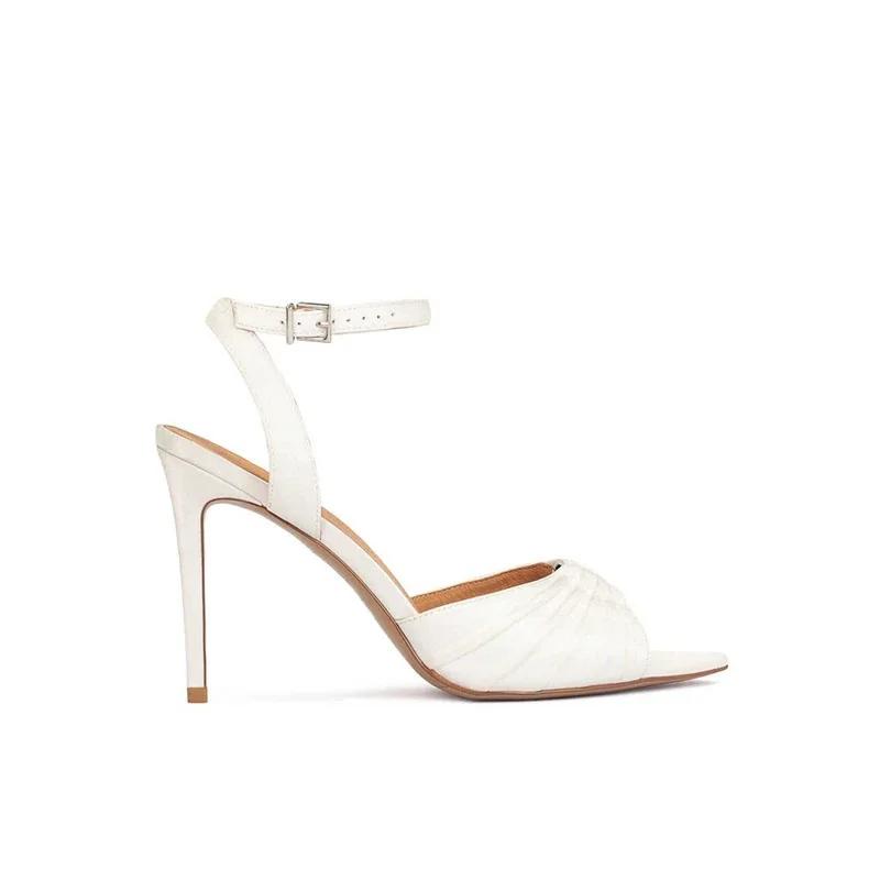 Fashion Brand Fashion Fish Mouth Metal Ring Fine Heel Sandals  European American Ankle Strap Banquet Simple High-heeled Shoes Size 34-45