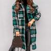 Turn-Down Collar Women Coat Long Sleeve Autumn Winter Plaid Print Flap Pockets Woolen