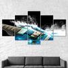 Abstract Blue Music Guitar Music Scene 5 Piece Five Panel Wall Canvas Print Modern Art Poster Picture Home Decor Gift For Him For Her