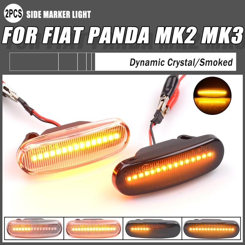 2Pcs Dynamic LED Turn Signal Side Marker Light Repeater Lamp For Fiat Panda MK2 MK3 Grande Punto Abarth Doblo Fiorino Linea Idea