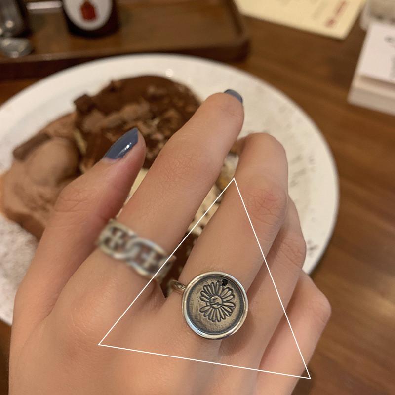 

Шикарное серебряное кольцо-ромашка из стерлингового серебра S925 для женщин, универсальное регулируемое кольцо открытого дизайна