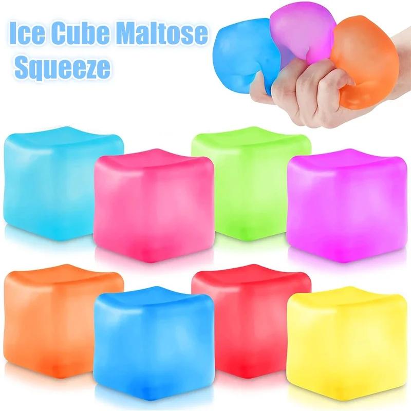 3PCS High Density Gel Ice Cube Square Decompression Vent Toy Squishy Stress Ball Squeeze Toys Stress Relief Sensory Toy