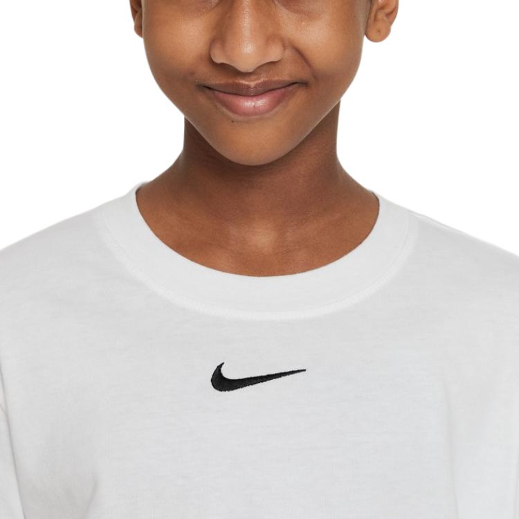 Nike T-shirt a maniche lunghe con stampa logo Sportswear Essentials per bambini, top bianchi DV0575-100