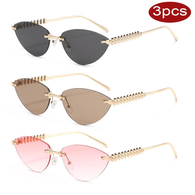 

3pcs Fashion Rimless Color Sunglasses Cat Eye Women Men Shades Brand Designer Metal Small Triangle Sun Glasses Luxury Eyeglasses