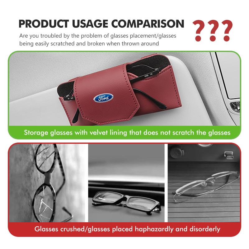 For Ford Leather Car Glasses Organizer Visor Clip On Anti Scratch Protector Escape Ecosport Fusion Explorer Expedition Taurus cvd3