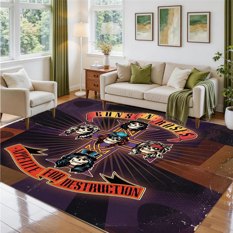 Guns N’ Roses Design Crystal Velvet Rug Soft Decorative Mat for Bedroom Entrance