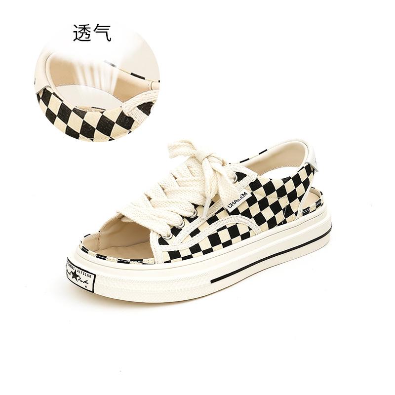 

Canvas open-toed sandals women s 2025 summer new women s small fragrant sandals lace-up sports flat-bottomed beach sandals 40