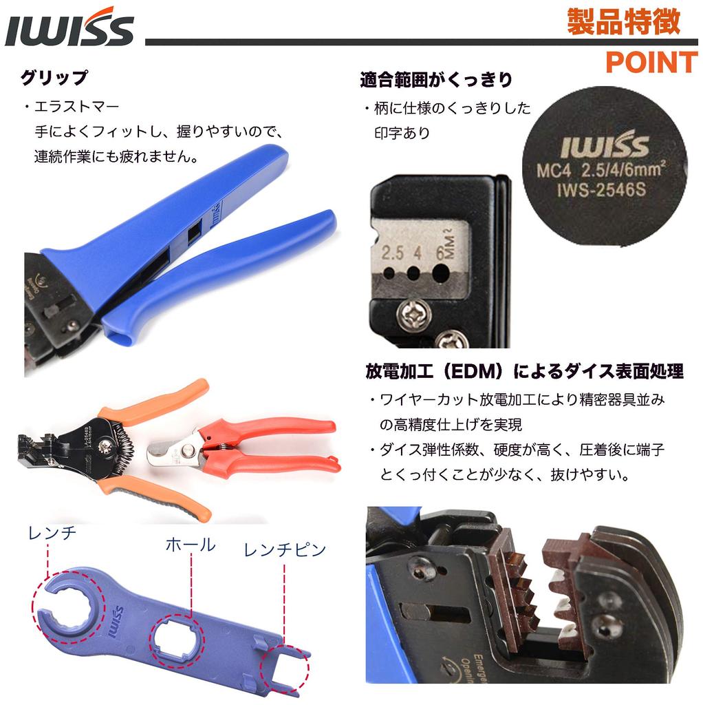 IWISS Solar Panel Precision Crimping Pliers with New Ratchet Compatible with MC4 Precision Tool Set Mechanism, 2.5/4/6mm², KIT-2546S