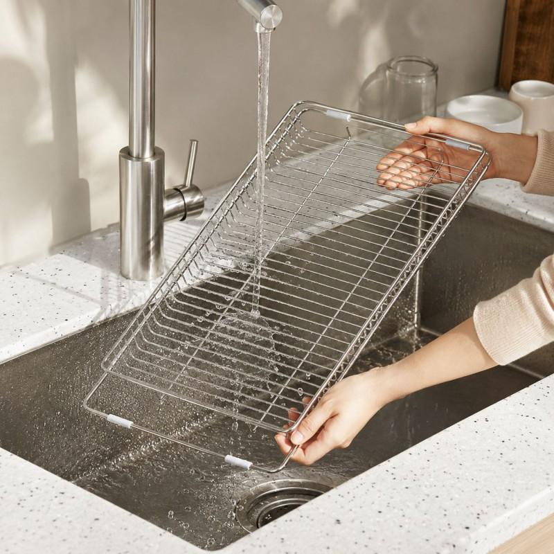 Stainless Steel Expandable Sink Drain Rack Kitchen Counter - Large Capacity Dish Drying Organizer Plates Bowls Utensils