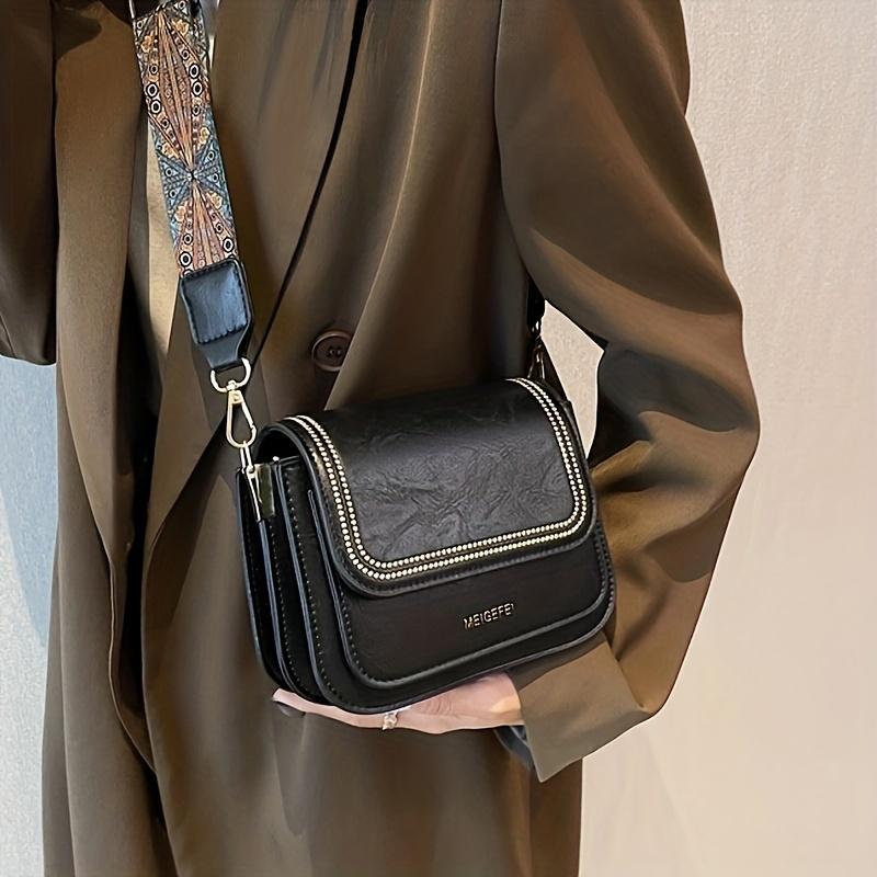 Geantă de tip crossbody mini pătrată, posetă cu clapetă în stil retro pentru femei, geantă de umăr cu mai multe straturi (7,08*5,11*3,14) inch