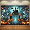 A banner depicting a Halloween haunted city and a pumpkin celebration backdrop.PMJ