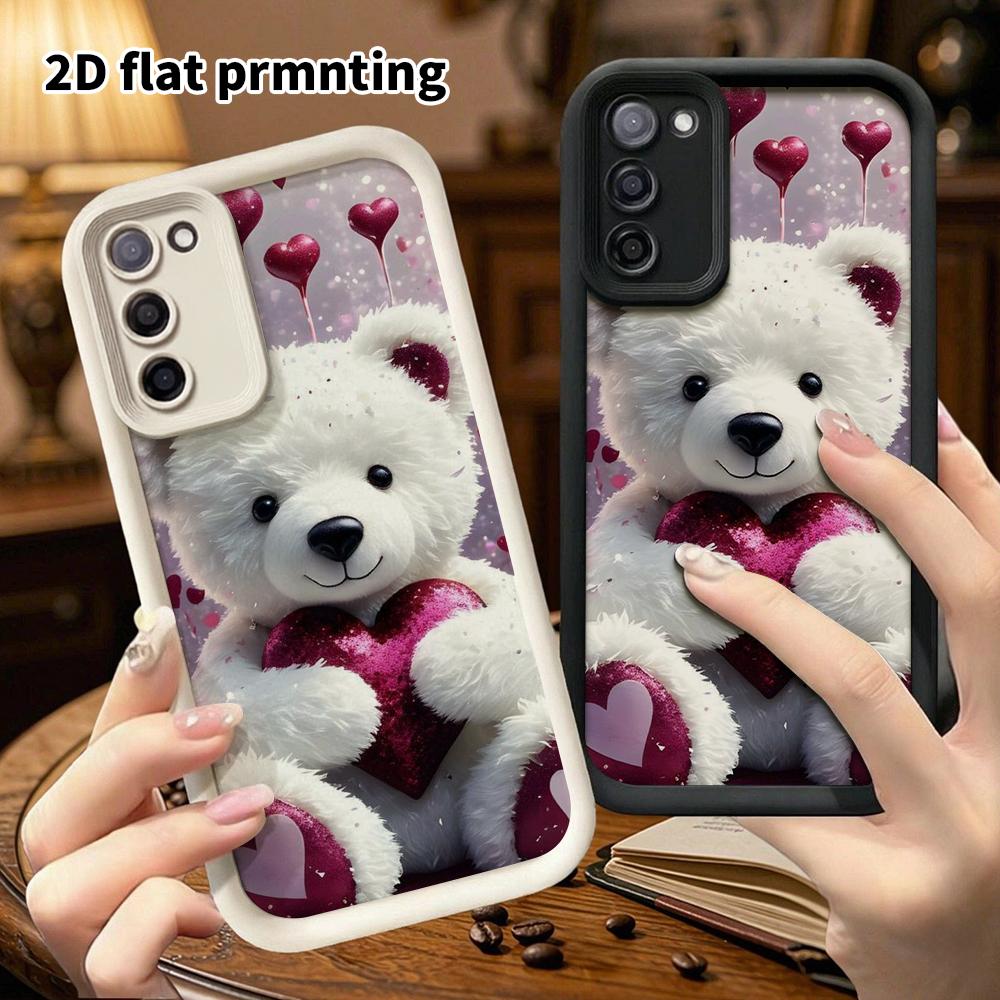 Phone Case: 2D Flat Samsung Galaxy A34 A35 M05 M06 S20 S22 S21 FE Plus 5G Gradient Protective Case, White Teddy Bear, Christmas and Halloween Gift