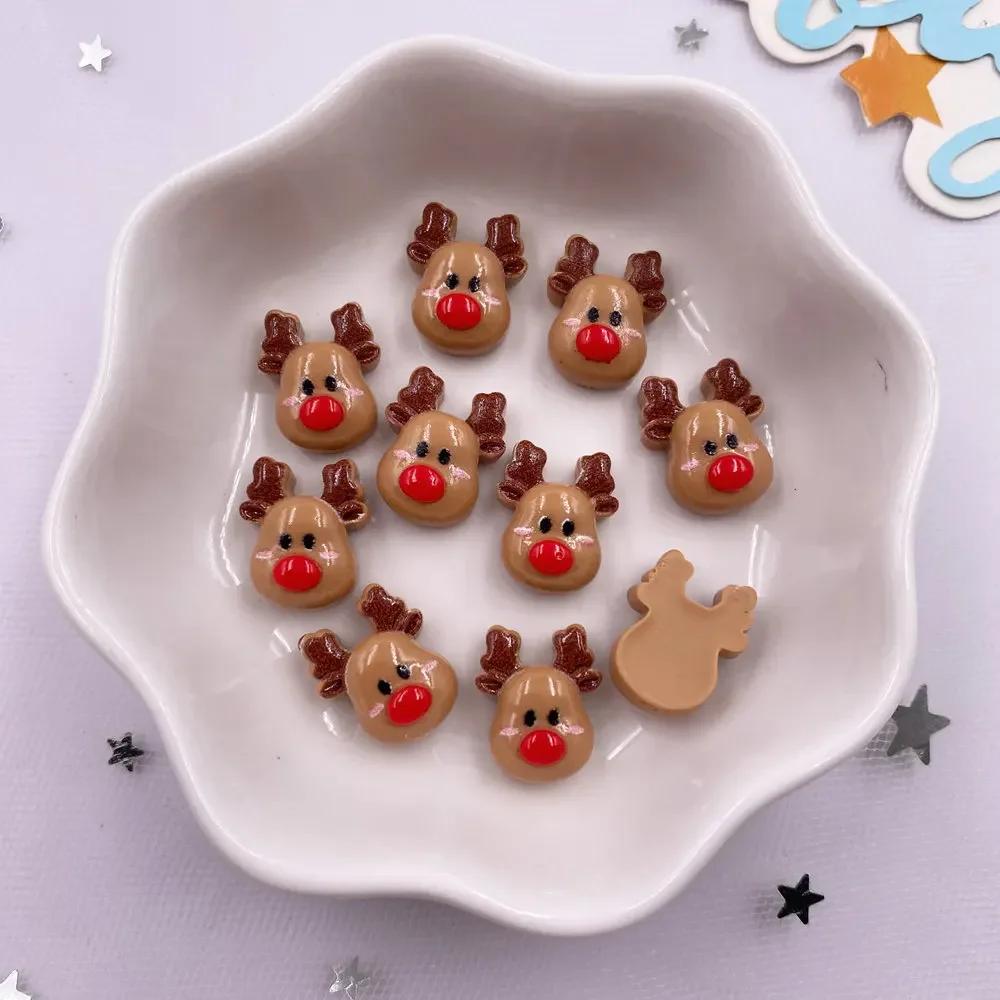 30pcs Resin Mini Colorful Painted Christmas Snowman Tree Santa Claus Deer Snowflower Bow Flatback Figurines DIY Scrapbook Crafts