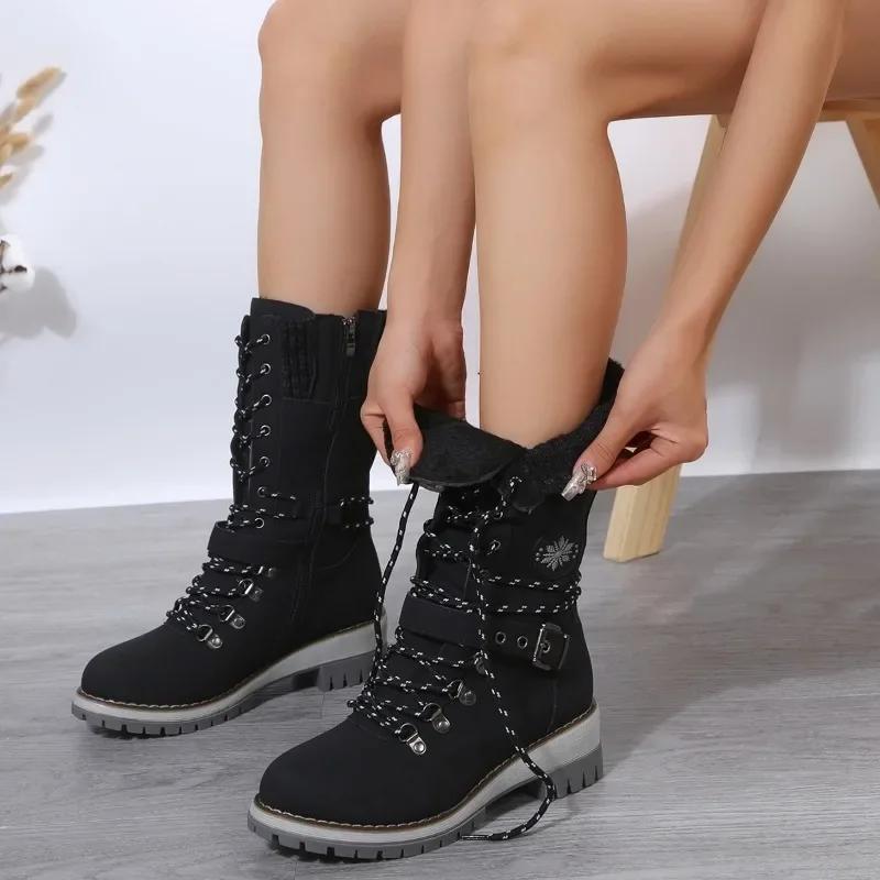 Fashion Autumn and Winter New Mid-calf Boots Women's Low Heel Plush Line Side Zipper Comfortable Casual Non-slip Fashion Boots
