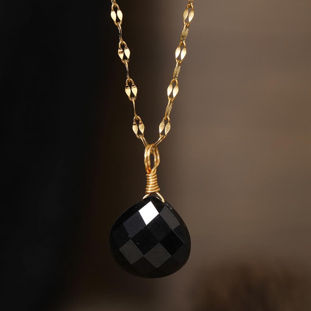 Natural Stone Pendant, Cut Water Droplet Necklace, Blue Gold Amethyst jewelry,Christmas Gift, Stocking Stuffers, Valentine's Day Gift