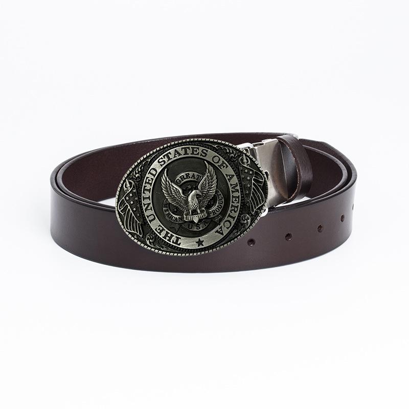 Cowhide Trendy Men's Retro Casual Plate Buckle Belt