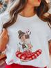 Women's Tops Christmas Short Sleeve Tees Female Summer Beach Funny Cartoon Santa Reindeer Printed T-Shirt Regular Graphic Female