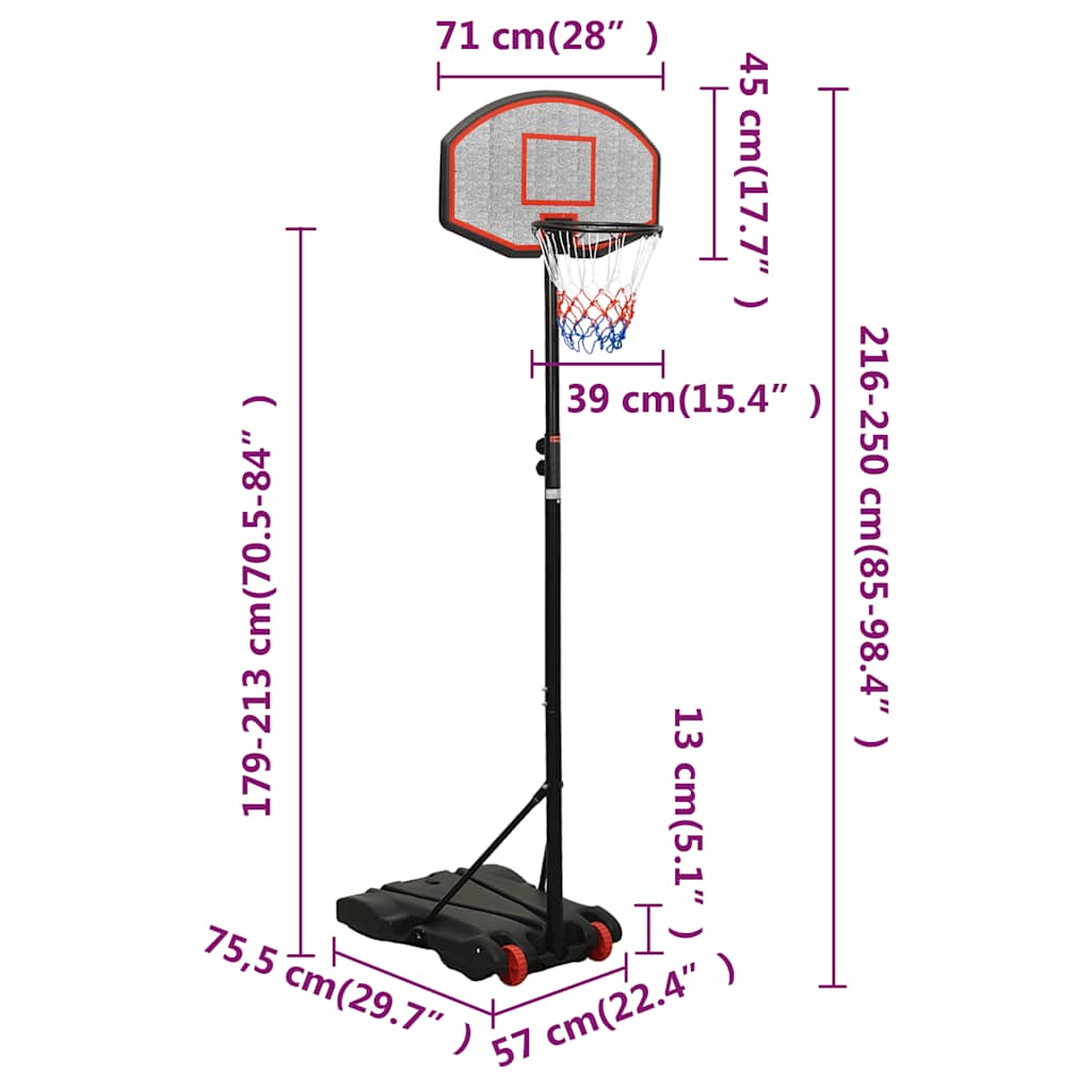 Basketballkorb Ständer Schwarz 216 250 cm Polyethylen