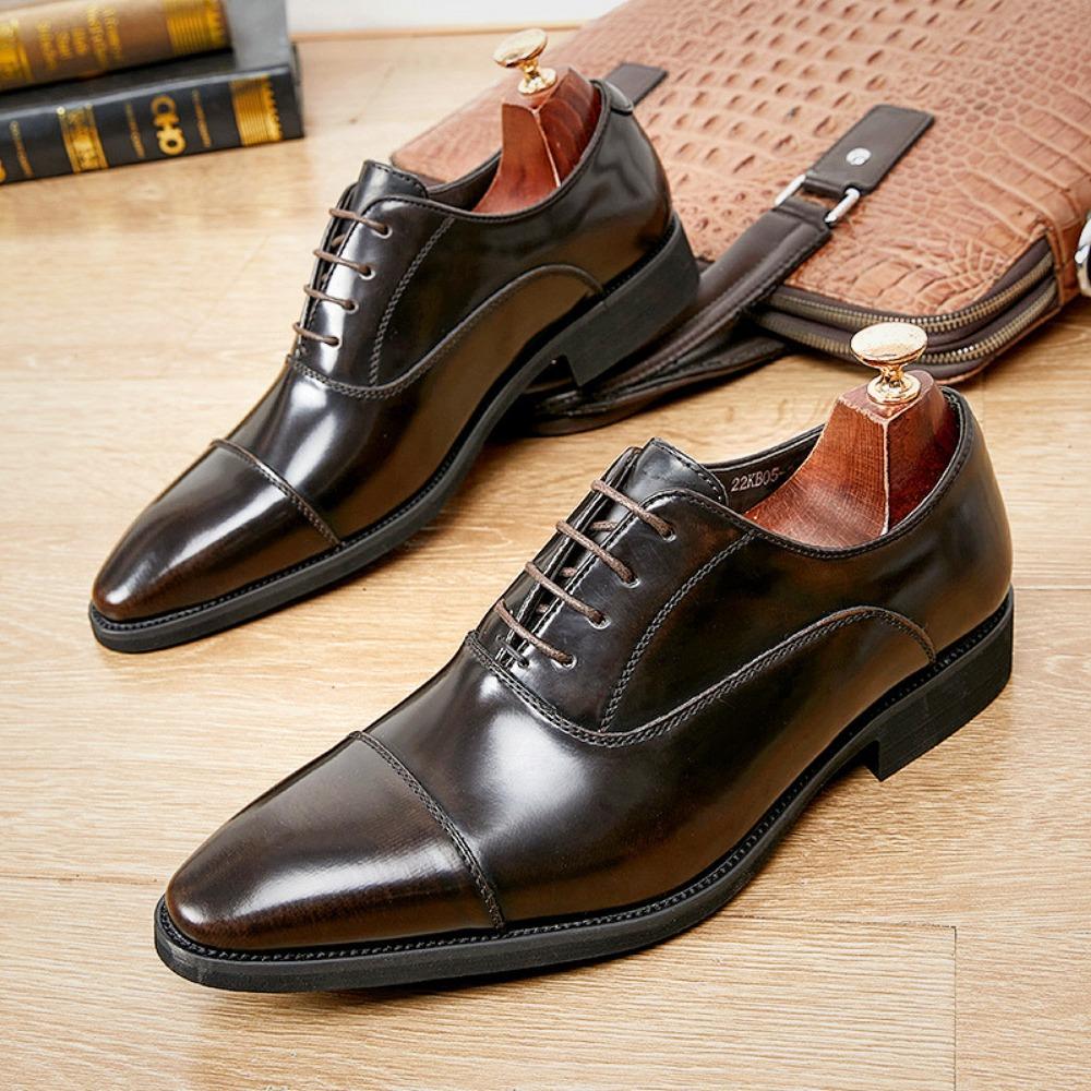 Men Leather Shoes 2024 New Business Oxford Shoes with Hidden Height Increase Soft Sole Lace Up Pointed Toe