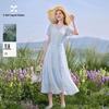 Women's French Floral Embroidered Puff Sleeve A-line Dress