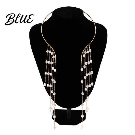 Corrosion-resistant Jewelry Long Tassel Metal Open Choker Star Imitation Pearl