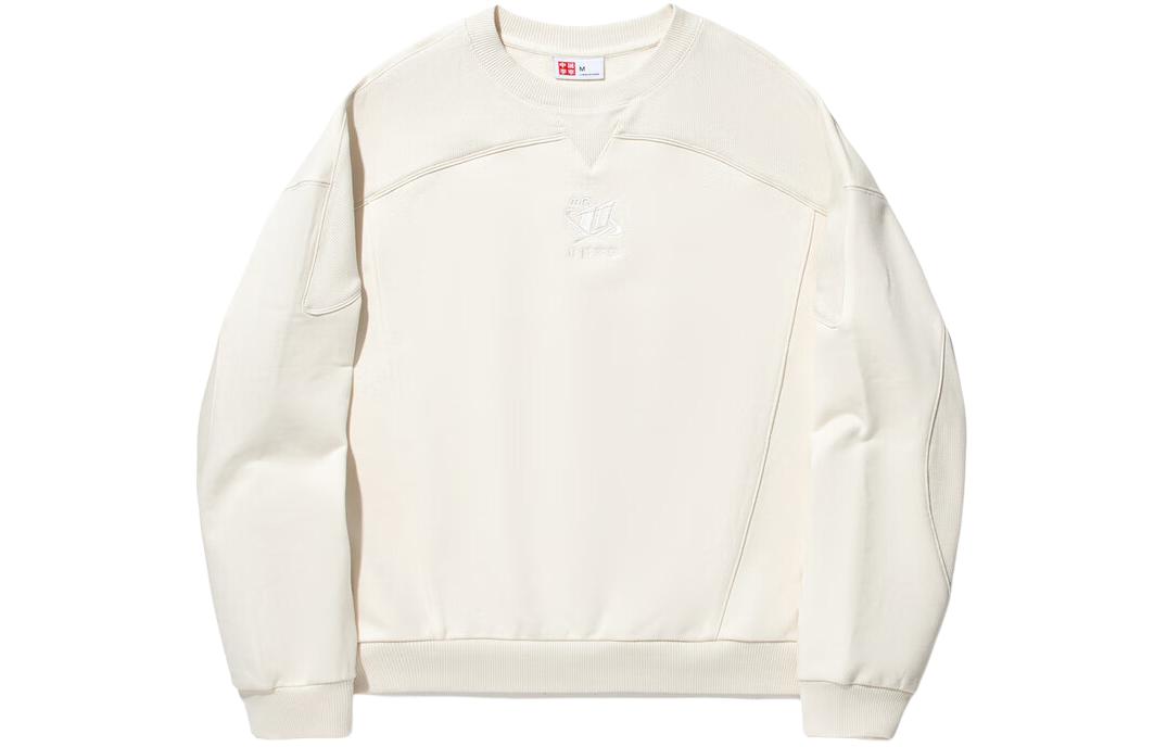 Li Ning Sweatshirts Women s Ecru Crew Neck Moderate Regular AWDU354-1 XL