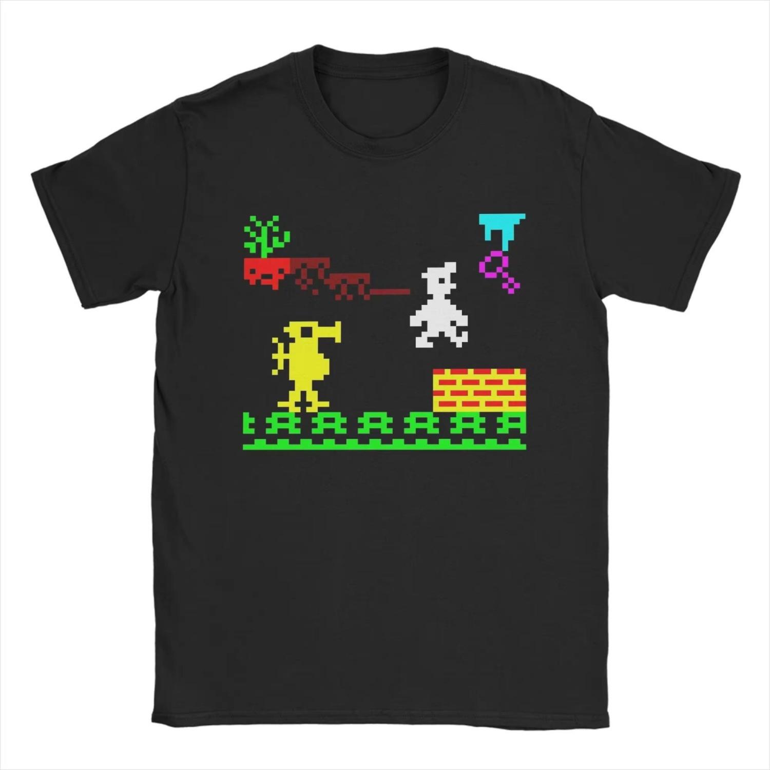 

2025 Винтажные футболки Sinclair ZX Spectrum Manic Miner Мужские футболки с круглым вырезом из чистого хлопка Футболки с коротким рукавом Одежда больших размеров S чёрный