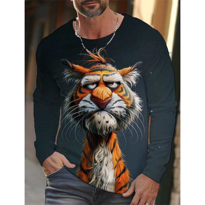 Fashion Animal Tiger Wolf Pattern 3D Printed Men's T-shirt Autumn New Men's Long Sleeves T-Shirt Casual Oversized Pullover  Tops
