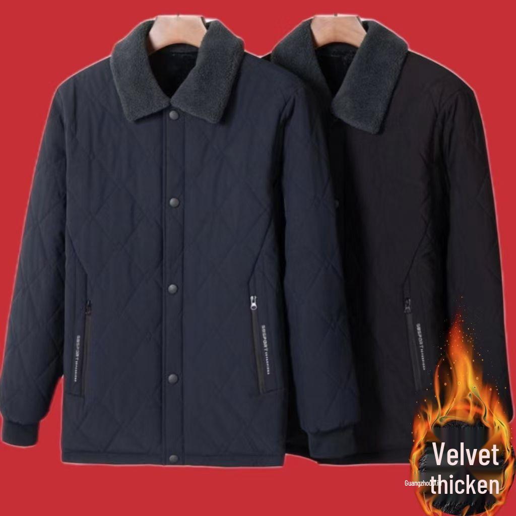 Men's Thickened Cotton Lapel Coat - Warm Winter Jacket for Mid-Aged and Elderly - Plus Size Available