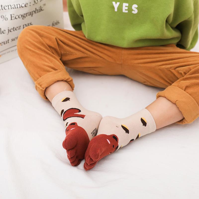 Kids' Cartoon Animal Cotton Split-Toe Socks, Mid-Calf, Ages 3-12, Boys & Girls