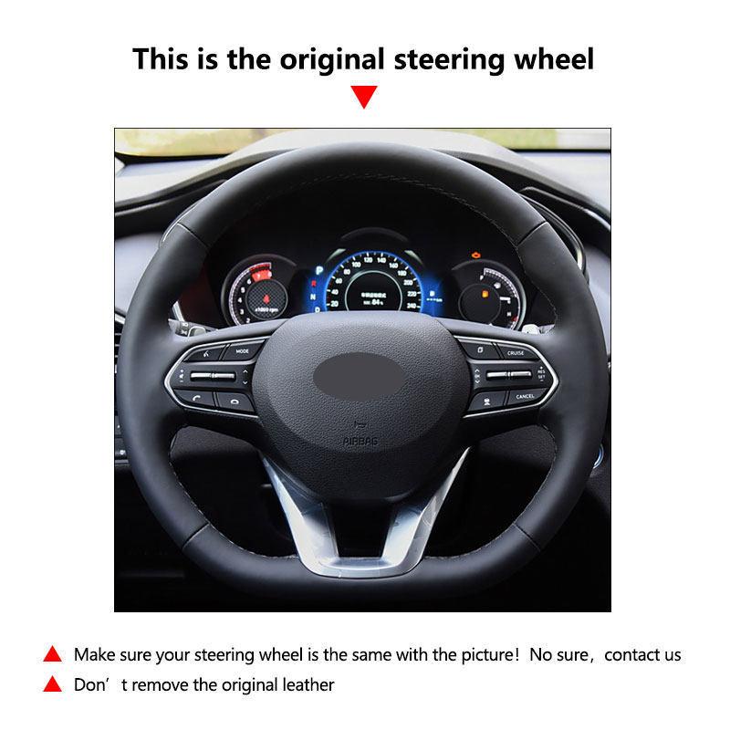Black Car Steering Wheel Microfiber Leather Cover Trim Accessories For Hyundai Santa Fe - Palisade -