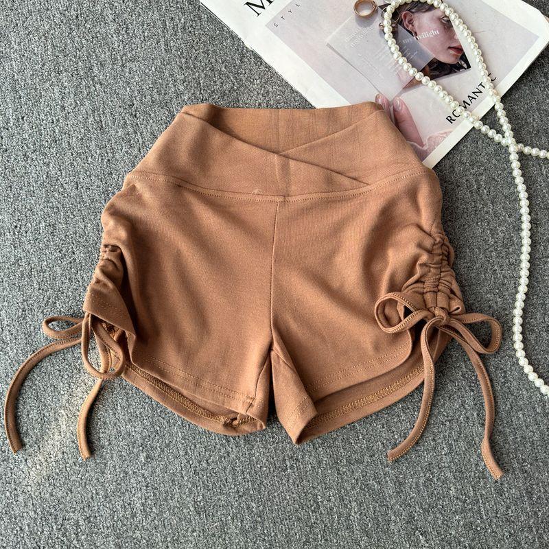 

European and American Sexy Fitness Yoga Drawstring Jump Steel Tube Dance Sports Shorts Women s Summer High Waist Hip Lifting Peach Hip Hot Pants Khaki One size