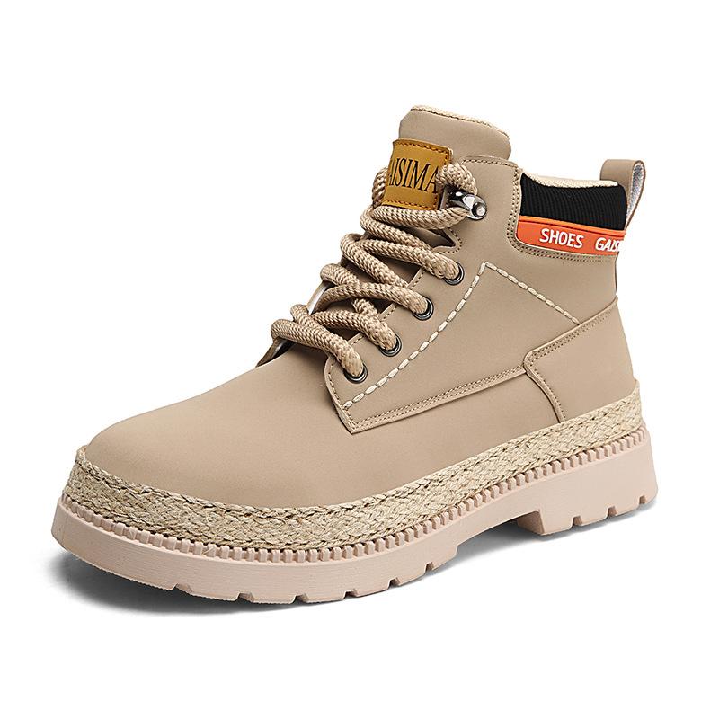 

Men s casual Martin boots spring and autumn new thick-soled heightening high-top rhubarb boots round head trend straw tooling shoes 44