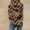 Women's Fashionable Casual High Neck Printed Long Sleeve T-Shirt Pullover Top