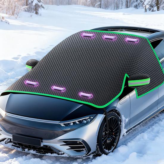 Magnetische Schneedecke für Autowindschutzscheibe 4-lagige Windschutzscheibenabdeckung Winter Schnee Eis Sonne Frostschutzabdeckung für die meisten Fahrzeuge SUV LKW