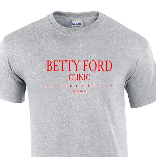 Betty Ford T-Shirt Beverly Hills Funny Alcohol Rehab Sport Gray Red Tee Shirt L