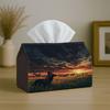 1pc -Themed Waterproof Tissue Box Cover Compatible for Toilet Paper - Giraffe Landscape & Bathroom Decor, Durable Foldable Holder with Print (Sunset G