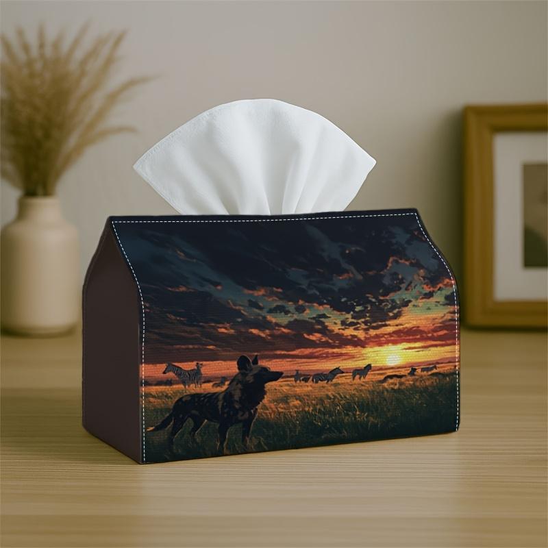 1pc -Themed Waterproof Tissue Box Cover Compatible for Toilet Paper - Giraffe Landscape & Bathroom Decor, Durable Foldable Holder with Print (Sunset G