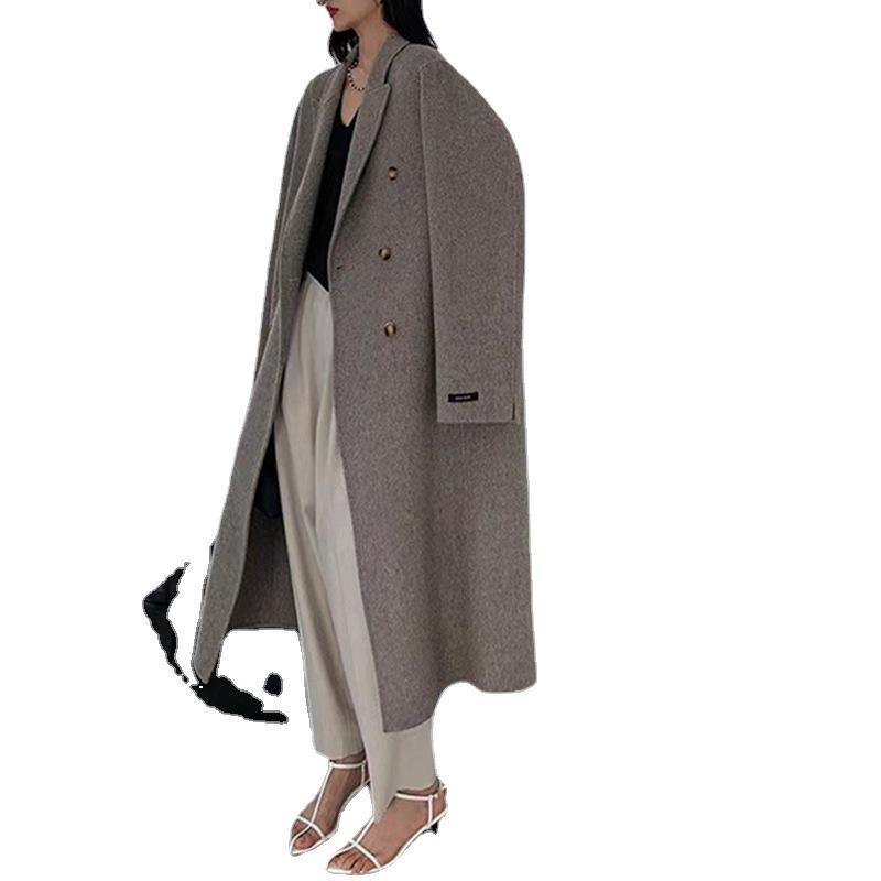 Popular long-haired suit collar double-sided cashmere coat, double-breasted classic women's coat
