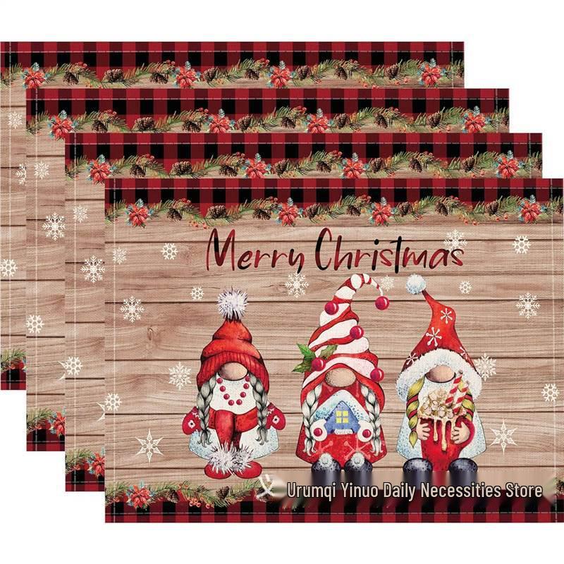 Christmas Snowman & Snowflake Plaid Insulated Placemat - Festive Table Decoration
