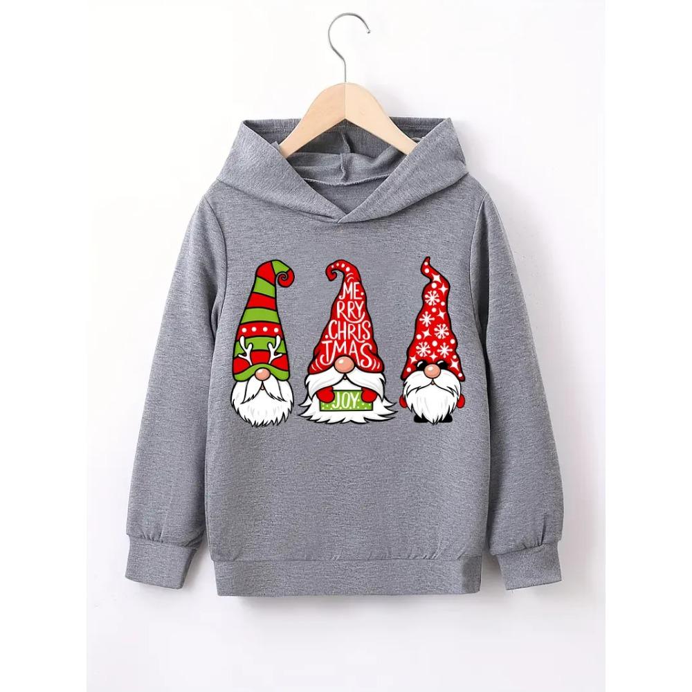 

Детская осенняя повседневная модная толстовка с капюшоном с мультяшным рисунком Санта-Клауса, подходит для ежедневных прогулок 100