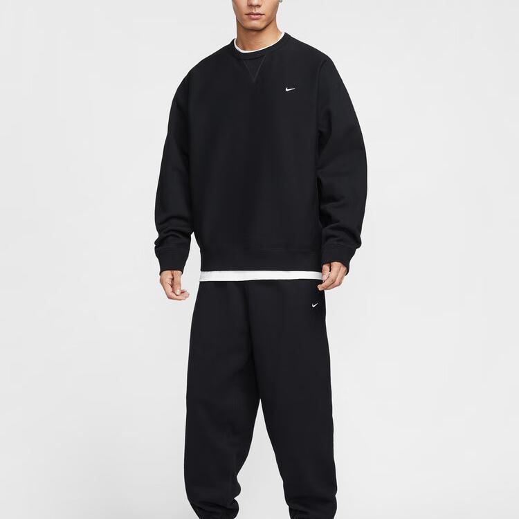 Nike Black Solo Swoosh Plush Crew Neck Sweatshirt Men's HV1087-010